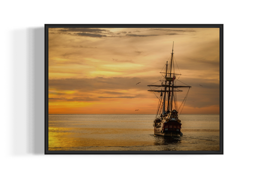 Ship In Sunset (Poster)